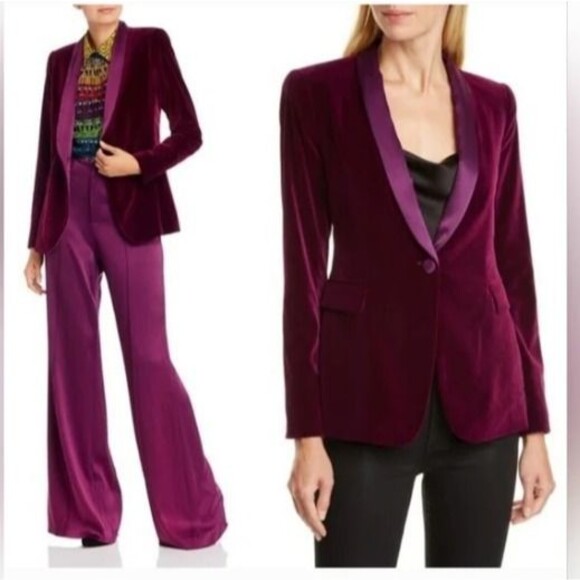 Alice + Olivia Macey Fitted Velvet Blazer Merlot Size 4 NWOT - Picture 1 of 12